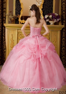 2014 Cute Ball Gown Strapless Beading Quinceanera Dress in Baby Pink