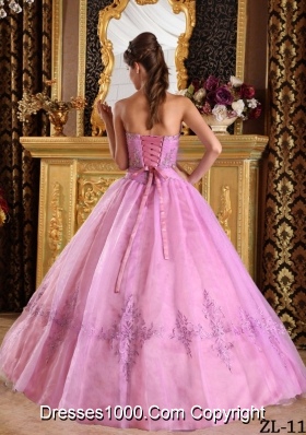 2014 Pink Ball Gown Strapless Floor-length Appliques Quinceanera Dress with Beading