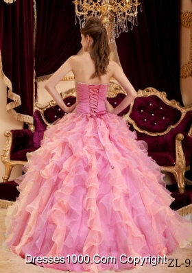 2014 Rose Pink Ball Gown Sweetheart Beading Quinceanera Dress with Pleats