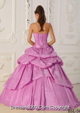 2014 Rose Pink Princess Strapless Beading Quinceanera Dress with Appliques