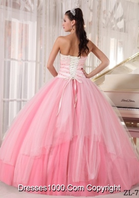 Affordable Rose Pink Sweetheart Ball Gown Beading and Appliques Quinceanera Dress