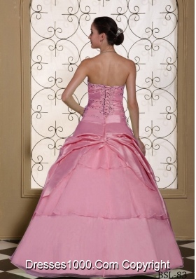 Beaded Decorate Bust Sweet Quinceanera Dresses with Hand Made Flower For 2014