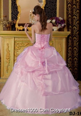 Light Pink Ball Gown Strapless Beading Quinceanera Dress with Appliques