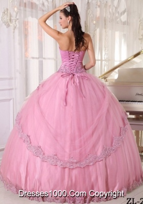 New Style Sweetheart Appliques Pink Dress For Quinceanera 2014