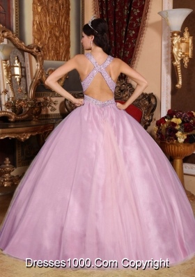 2014 Cute Pink Ball Gown V-neck Quinceanera Dress with Beading