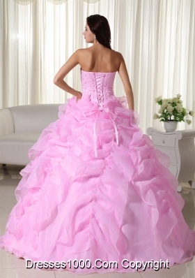 2014 Exquisite Pink Puffy Strapless Beading Dress For Quinceanera with Ruffles