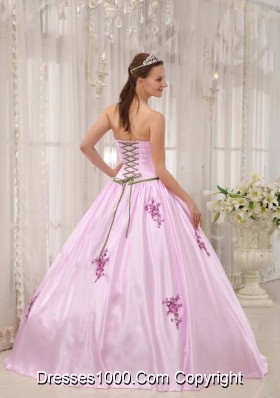 2014 Popular Pink Ball Gown Strapless Appliques Quinceanera Dress