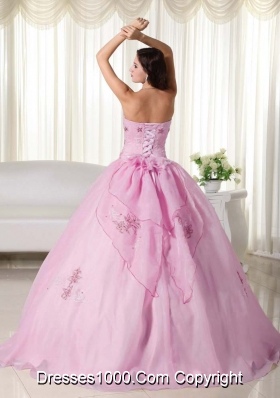 Gorgeous Baby Pink Ball Gown Strapless Embroidery Quinceanera Dress with Beading