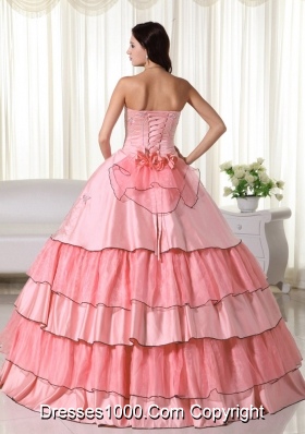 Watermelon Puffy Beading 2014 Quinceanera Dress Strapless with Ruffled Layers