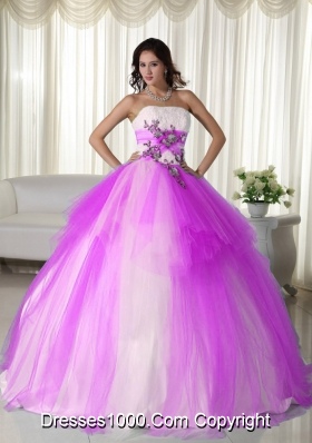Attractive Ball Gown Strapless Floor-length Tulle Beading White and Red Quinceanera Dress