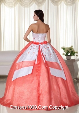 Elegant Orange Red Ball Gown Strapless Floor-length Organza White and Red Quinceanera Dress