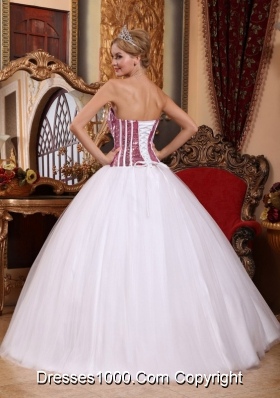 New Style White Strapless Tulle Squins Quinceneara Dresses