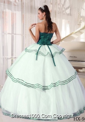 Puffy Turquoise and White Sweet Sixteen Quinceanera Dresses with Appliques