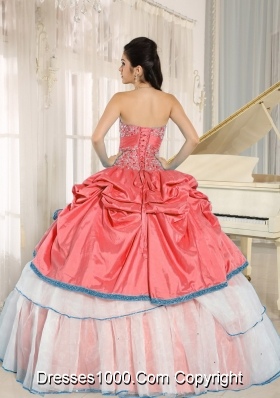 Sweetheart Beaded and Pick-ups For White and Red Quinceanera Dress Ruffled Layers