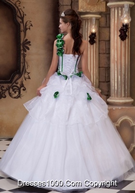 White One Shoulder Hand Made Flowers 2014 Dresses Quinceanera