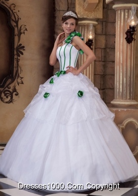 White One Shoulder Hand Made Flowers 2014 Dresses Quinceanera