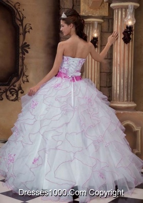 White Organza Embroidery and Ruffles Dresses For Quinceaneras