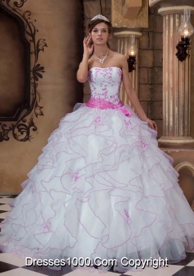 White Organza Embroidery and Ruffles Dresses For Quinceaneras