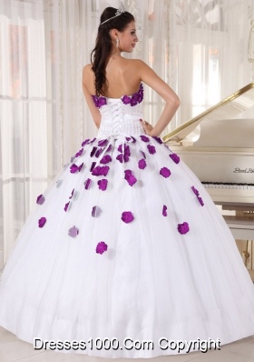 Beading and Hand Made Flowers White Dresses For Quinceaneras