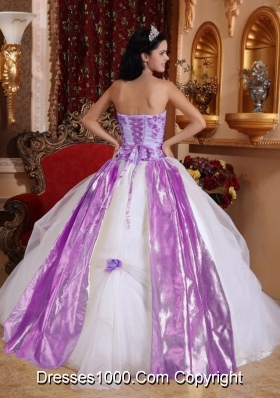 Hand Made Flowers and Appliques Quinceanera Dresses in White and Lilac