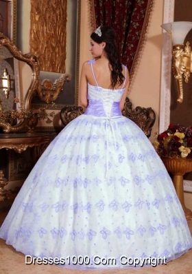 Lavender Spaghetti Straps Embroidery Ball Gown Sweet 15 Dresses