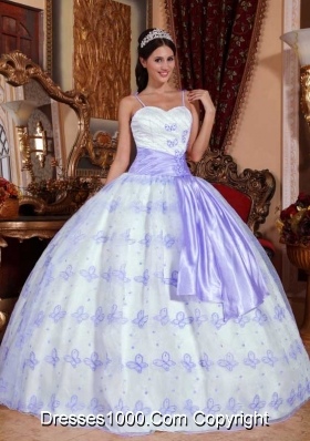 Lavender Spaghetti Straps Embroidery Ball Gown Sweet 15 Dresses