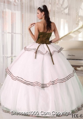 Puffy Brown and White Organza Appliques Dresses Quinceanera