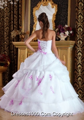 White Princess Strapless Organza Pink Embroidery Dresses For a Quince