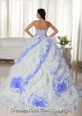 White Sweetheart Court Train  Appliques Dress For Quinceanera