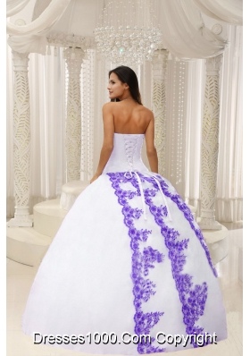 Beautiful White Quinceanera Dresses with Purple Embroidery