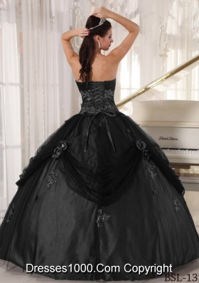 2014 Beading Quinceanera Dress Puffy Strapless with Hand Made Flower