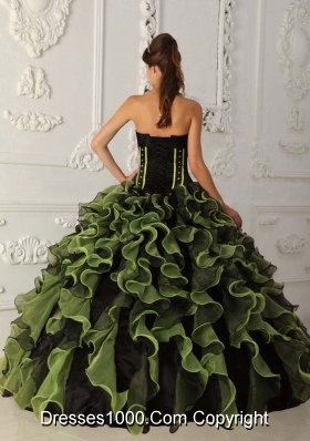 2014 Beautiful Green Puffy Sweetheart Beading Quinceanera Dresses with Ruffles