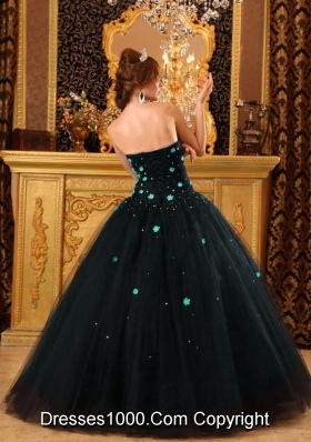 2014 Popular Puffy Black Appliques Quinceanera Dress with Beading