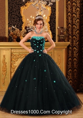 2014 Popular Puffy Black Appliques Quinceanera Dress with Beading