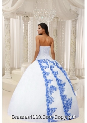 Beautiful White Quinceanera Dresses Gowns with Blue Embroidery