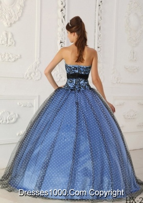 Black and Blue Ball Gown Strapless Floor-length Taffeta and Tulle Beading and Appliques Quinceanera Dress