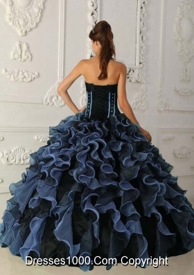 Blue Ball Gown Sweetheart Floor-length Organza Beading Quinceanera Dress