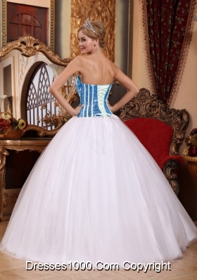 Bue Squins White Strapless Princess Dress For Quinceanera