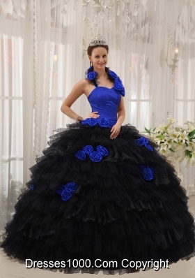 Elegant Halter Hand Flowers Quinceanera Dresses in Blue and Black