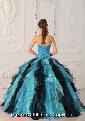 Multi-color Strapless Appliques and Ruffles Puffy 2014 Quinceanera Gowns