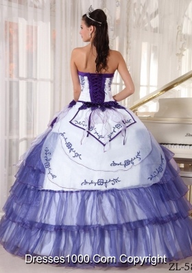 Pretty Sweetheart White Quinceanera Dress with Purple Embroidery