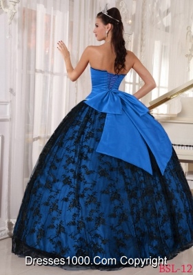 Teal Ball Gown Sweetheart Floor-length Tulle and Taffeta Lace Quinceanera Dress