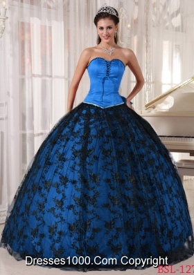 Teal Ball Gown Sweetheart Floor-length Tulle and Taffeta Lace Quinceanera Dress