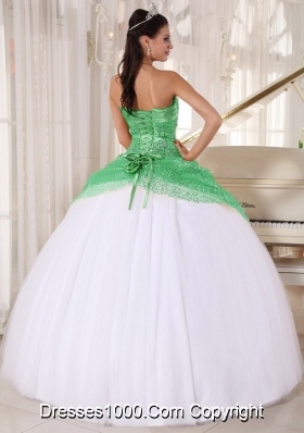 White Halter Top Apple Green Sequin Appliques Quinceanera Dress