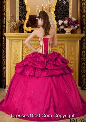 2014 Ball Gown Strapless Hot Pink Quinceanera Dress with Appliques