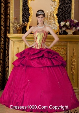 2014 Ball Gown Strapless Hot Pink Quinceanera Dress with Appliques