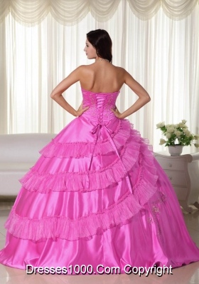 2014 Pretty Hot Pink Puffy Strapless Quinceanera Dresses with  Embroidery