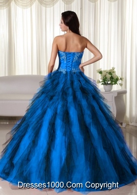 Aqua Blue Ball Gown Strapless Floor-length Floor-length Taffeta Appliques Quinceanera Dress