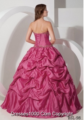 Cheap Hot Pink Ball Gown Strapless Quinceanera Dresses with Pick-ups