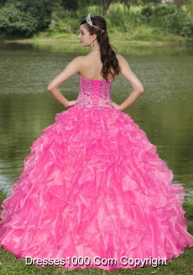 Clearance Hot Pink Quinceanera Dresses With Sweetheart Beaded Ruffles Layered